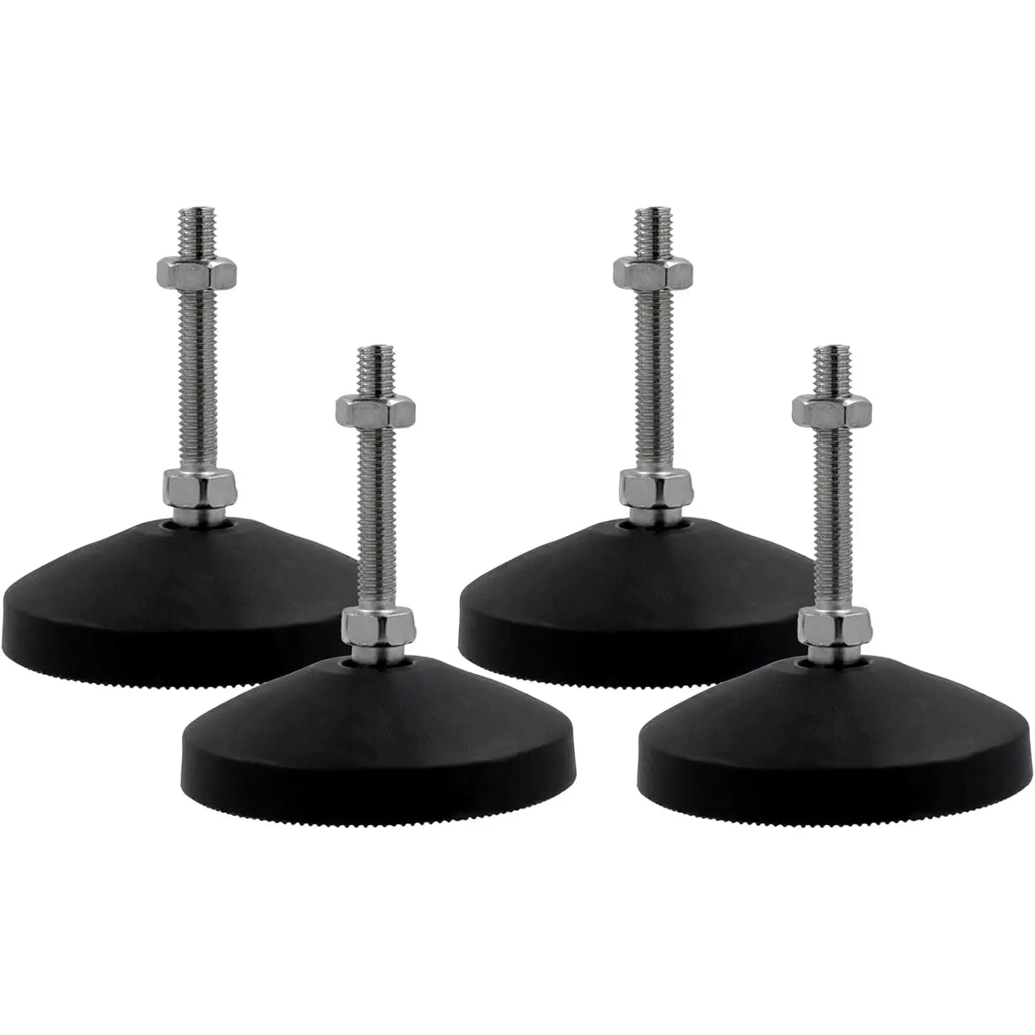 M8x50mm Heavy Duty Adjustable Swivel Rubber Leveling Feet (Set of 4), 3.25in Height, 220lbs Each, Threaded Swivel Glides for Workbench, Concrete Surfaces, Drill Bit Compatible