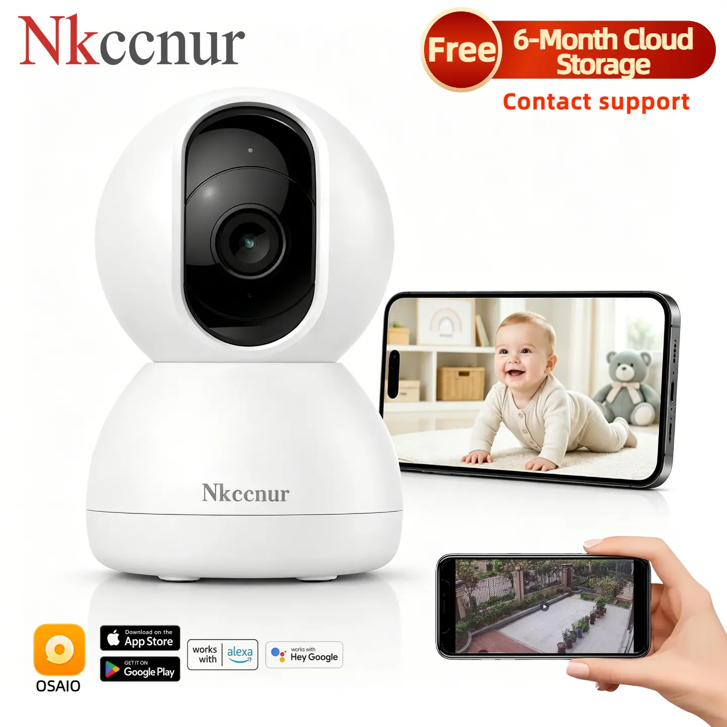 NKCCUNR 3MP Indoor Security Camera WiFi, 355° Pan & Tilt with Smart Motion Tracking, Night Vision, 2-Way Audio, Dual-Band 2.4GHz/5GHz WiFi, Cloud Storage, Home Camera for Baby Monitor, Pets, Nanny & Elder Care