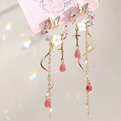 Spiral Threader Earrings, Drop Dangle Butterfly Earrings for Women, Birthday Gift