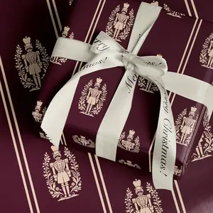 Nutcracker Christmas Wrapping Paper. Burgundy Christmas Gift Wrap. Vintage Elegant Holiday Gift Wrap