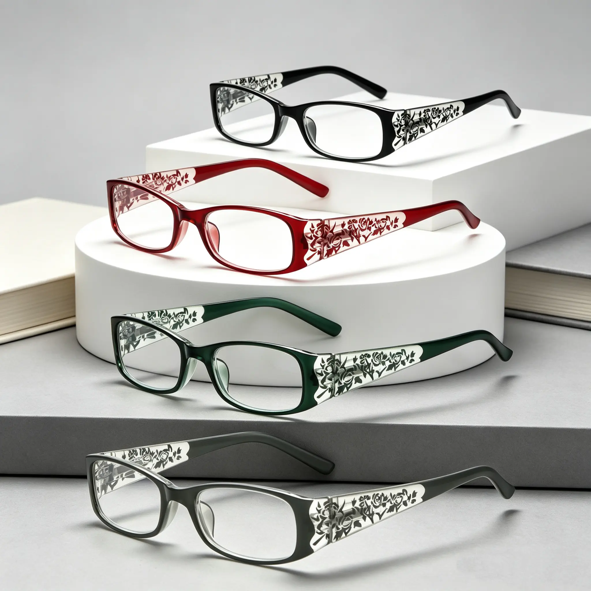 4-pack women’s reading glasses with blue light blocking, retro engraved square frames; stylish accessory for computer and phone reading; suitable for middle-aged and older adults; ideal holiday gift