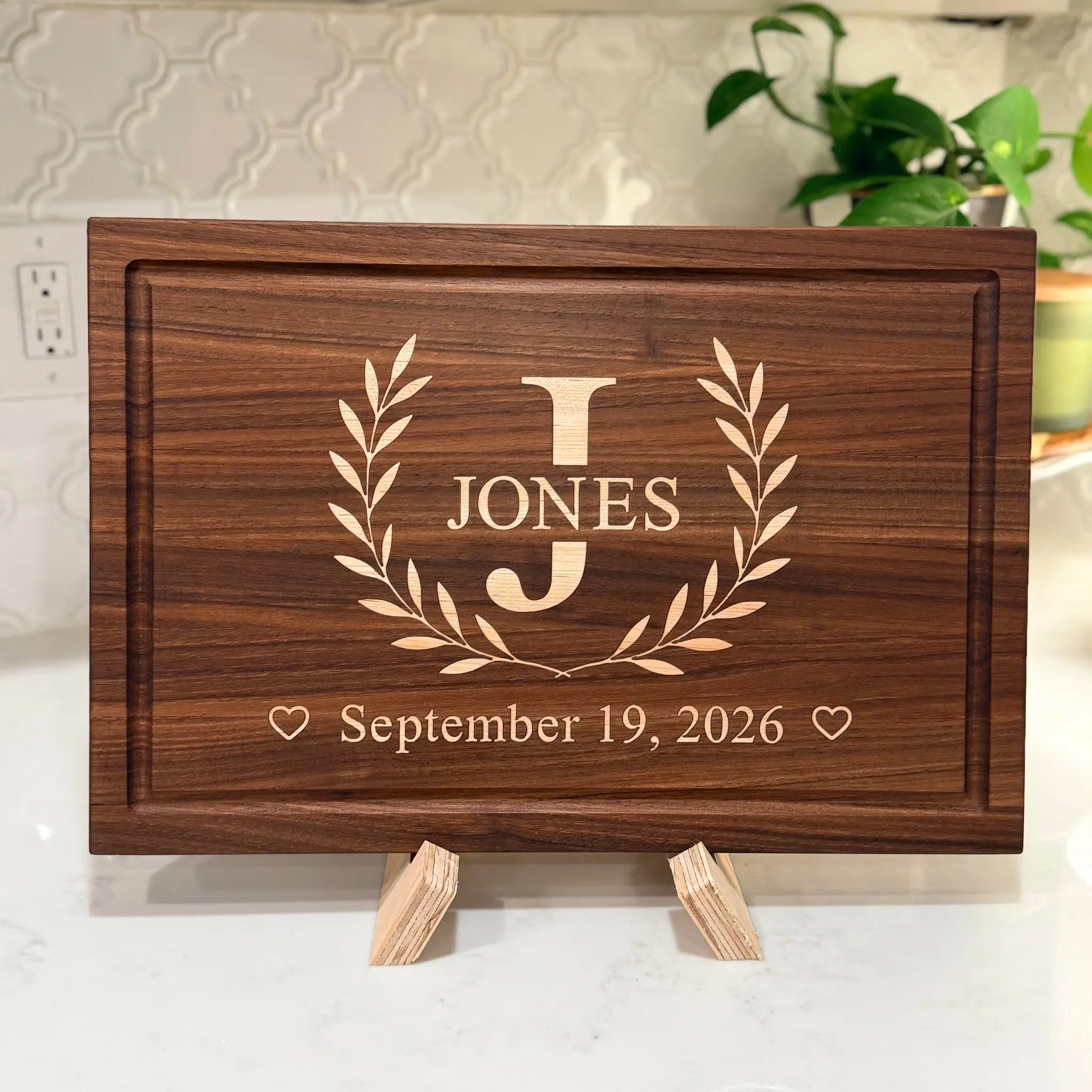 Personalized Walnut Cutting Board with Maple Inlay