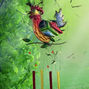 Rooster Metal Wind Chime - Vibrant Rustic Farmhouse Hanging Decor, Colorful Nature Ornament with Ear-Catching Tune, Ideal for Home and Outdoor Garden Decoration