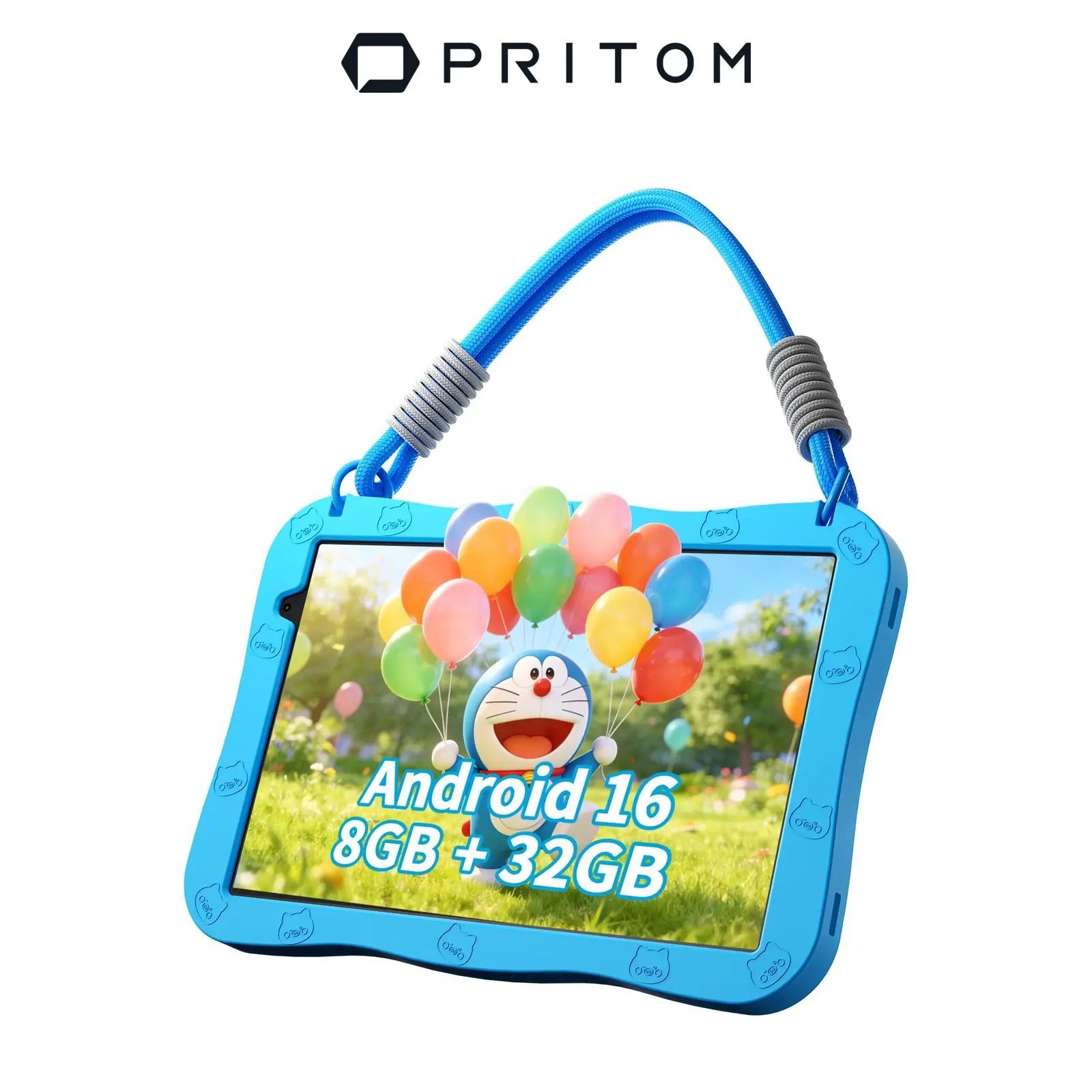 [Stock Up] PRITOM Kids Tablet 10Inch Android 16 8GB RAM 32GB ROM Dual Cameras WiFi6 6000mAh Battery Protective Silicone Case Animal Flash Cards Educational Apps Toddler Gifts Stress Relief Case Pink/Blue Best Kids Gift, Screen, Device