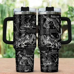 Dragon Rider 40oz Tumbler, Dark Fantasy Tumbler With Handle, Bookish Mug, Engraved Stainless Straw Lid, Fourth Wing Coffee Cup, Reader