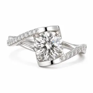 J-004PT-LuxeStone 1CT D VVS1 Moissanite Split Shank Ring - Hypoallergenic Stainless Steel Band Dainty Engagement Ring