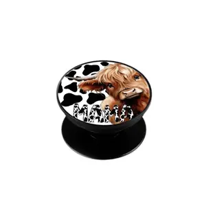 Cow Print Highland Cow Mama Phone Grip Accessories-Fun and Unique phone accessory Stand Foldable Cellphone Mount