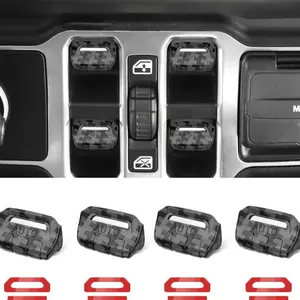 4Pcs Carbon Black Upgraded Window Switch Button Cover Compatible with 2018-2025 Jeep Wrangler & 2020-2025 Jeep Gladiator Interior Auto Accessories