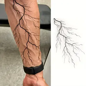 BAGHPBM [Waterproof Tattoo] 1 Sheet Waterproof Temporary Tattoo Sticker |   Realistic Vein Design, Long-Lasting Body Art for Men & Women, Black Lightning, Detailed Tattoo Art, Tattoo Supplies temporary tattoos fake tattoos