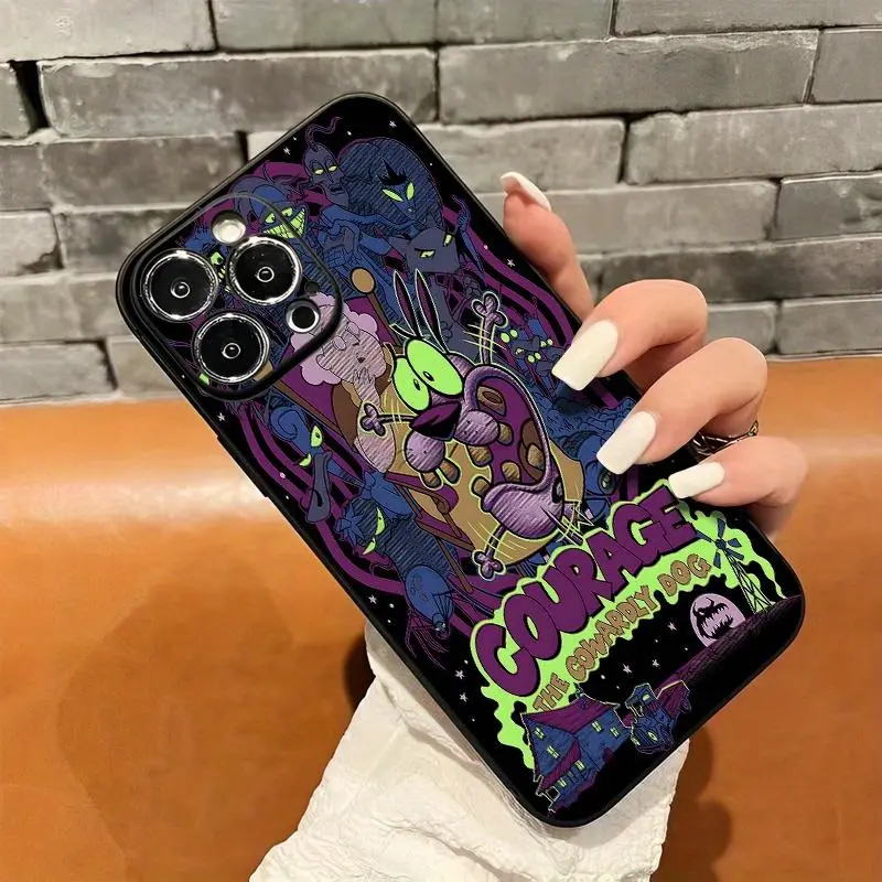 Courage The Cowardly Dog Smartphone Casing, Handheld Cellphone Case with Spooky Characters, Vibrant Colors, TPU Material, Shockproof Protection, Compatible with iPhone 11-16 Pro Devices, Great Birthday Gift for Friends