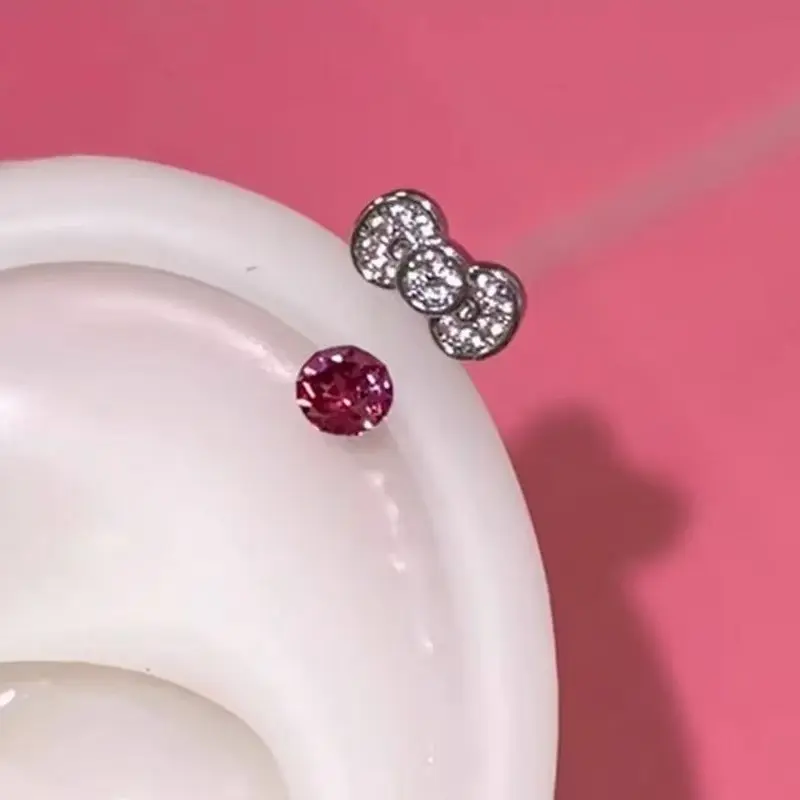 Lip Ring with Rhinestones and Bow Design for Women's Body Piercing