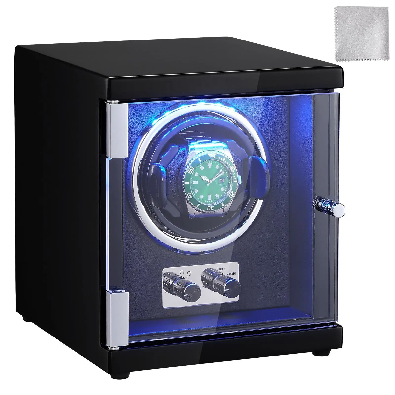 【SummerFinds】VEVOR Watch Winder,  , Single Watch Winder for Men's and Women's Automatic Watch, with Super Quiet Japanese Mabuchi Motor, Blue LED Light and Adapter, High-Density Board Shell and Black PU