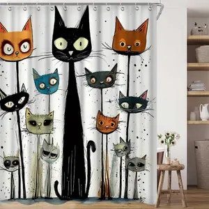 Cat Pattern Shower Curtain Set, 70.9x70.9 Inches, Colorful Bathroom Curtains with Hooks, Modern Style, Home Decor Gift