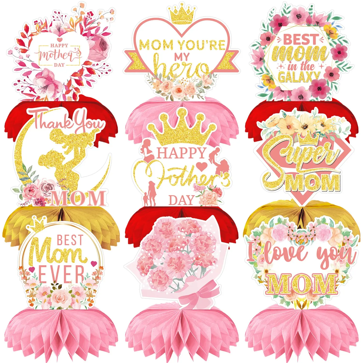 9PCS Mothers Day Party Honeycomb Centerpieces table Decorations  Mothers Day Party Decorations Best Mom Party Decorations Flower Design