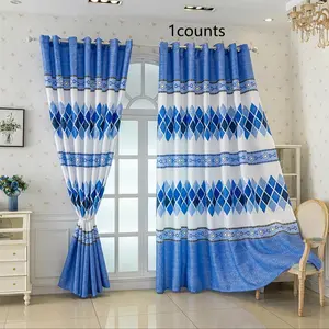 New Blue Blackout Embroidered Curtain, Room Decor Curtain, Curtains Black Out, Blackout Window Cover, Finished Window Treatment for Bedroom & Living Room, Easy Installation, Durable Design