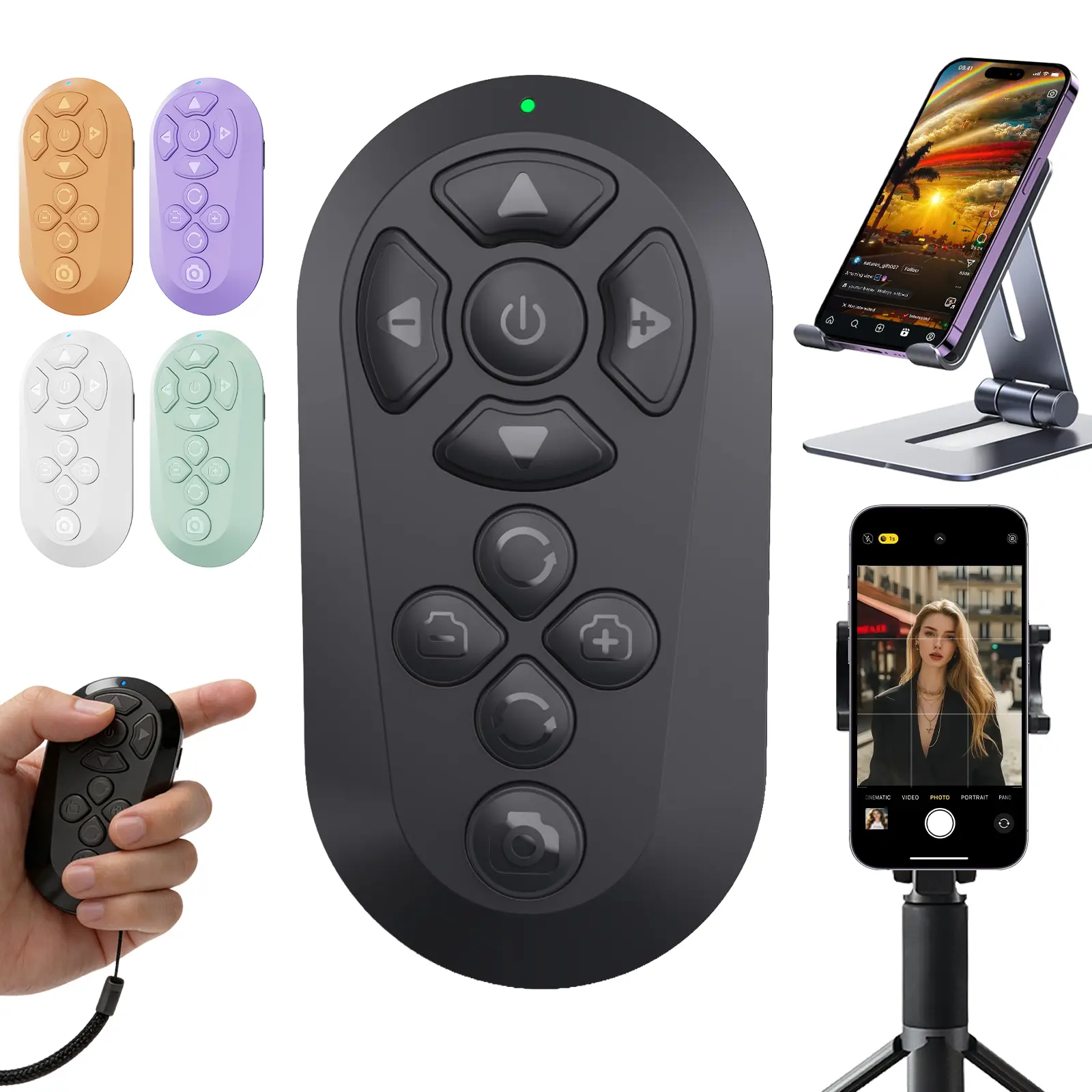 ZOZVO Bluetooth Remote Control Scrolling TikTok Fingertip Wireless Scroll | E-book and Kindle app Page Turn | Camera and Video Remote Control | Adjustable Focus for Photography | Continuous Liking | Unisex Wearable Multi-functional Device