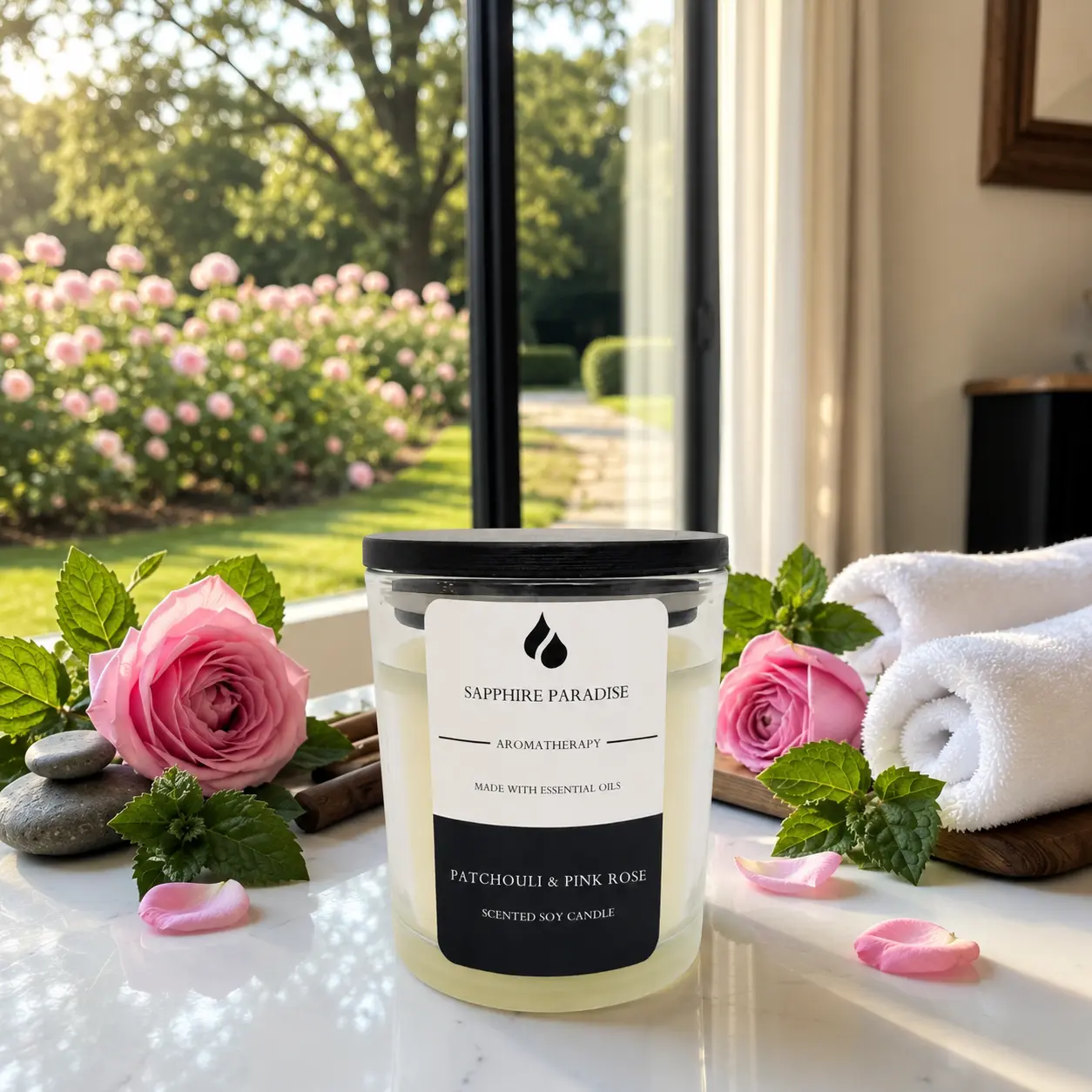 Patchouli & Pink Rose Aromatherapy Scented Candle
