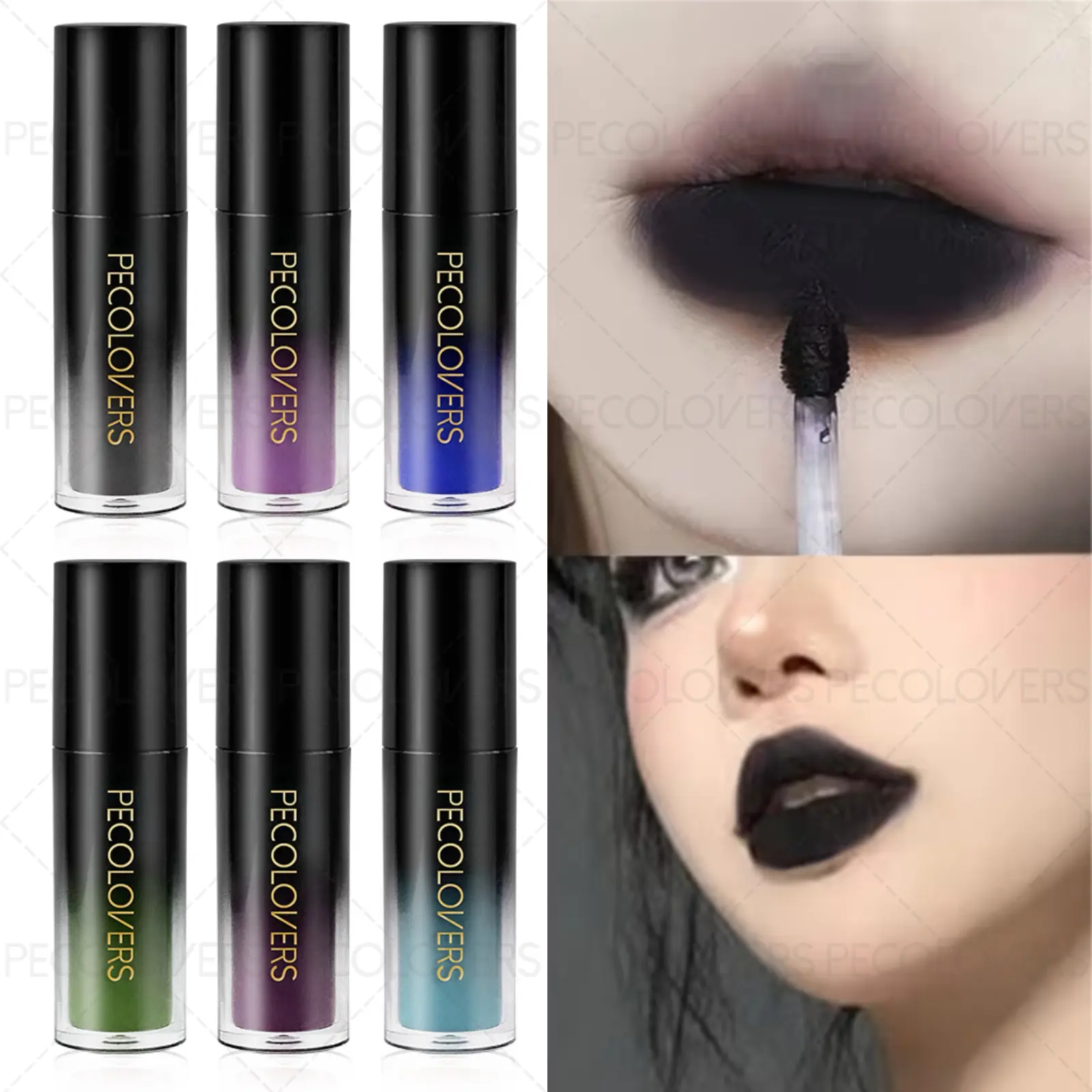 6pcs/set Dark Creamy Matte Lipstick, Lip Lacquer, Lip Colour, Cream Texture, Lipstick Shaped Design, Green, Purple, Suitable for Gothic Style, Non-stick Cup, Easy To Color, Create A Variety of Looks, Lip Products Makeup