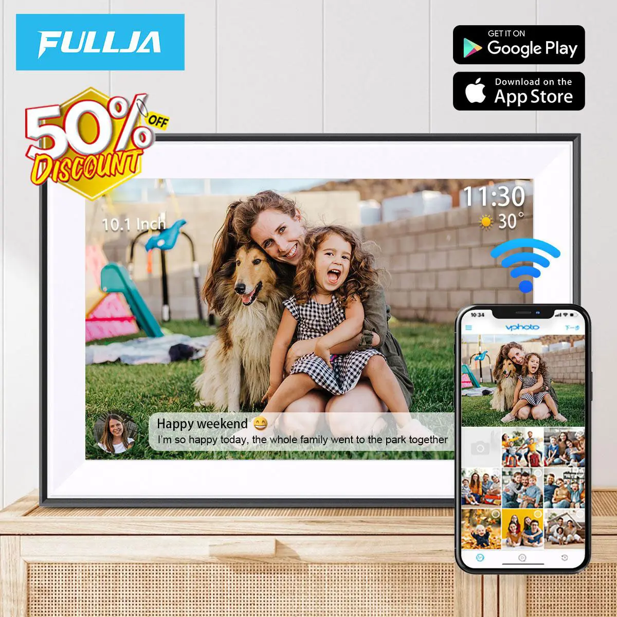 【Christmas gift box】Fullja 10.1 Inch Smart WiFi Digital Photo Frame LCD Touch Screen, Show photo frame,Auto-Rotate Portrait and Landscape, Built in