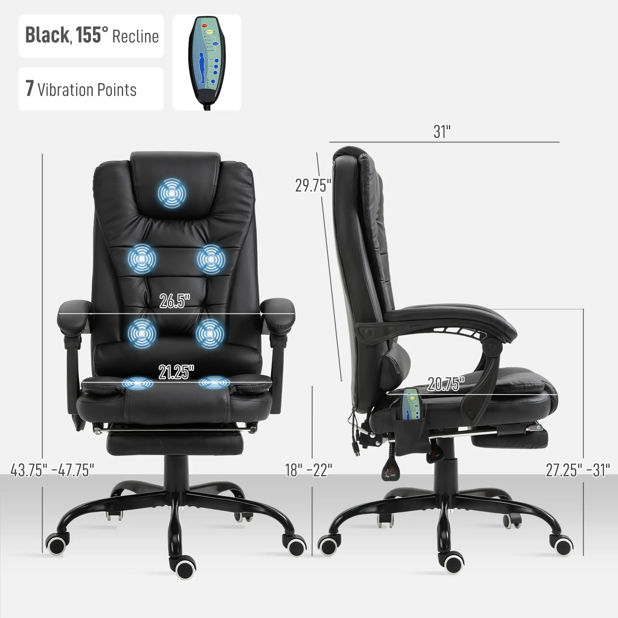 Black, 155° Recline