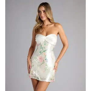 Lainey Floral Sequin Bow Back Mini Dress