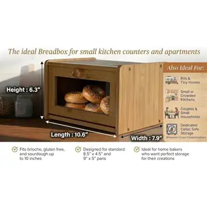 Pantry Bread Box with Clear View Window, Bamboo Bread Storage for Kitchen Countertop, Organizer with Lid for Brioche, Loaves and Everyday Baked Goods