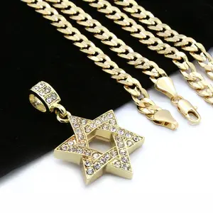 Star of David Gold Plated Pendant & 14K Stamped 5mm 20" 24" Miami Cuban Chain Hip Hop Necklace Fashion Jewelry