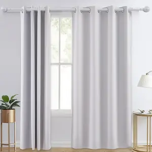 VEVOR Blackout Window Cover 2-Panel Set, White Privacy Grommet Curtains (52x84 in), Thermal Insulated, Noise-Reducing Drapes for Bedroom, Living Room Window Treatments