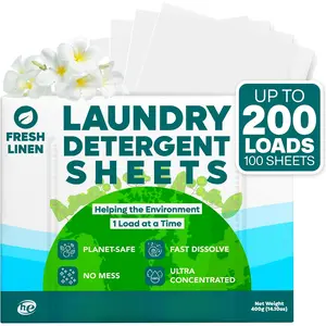 Laundry Detergent Sheets (200 Loads) - , Zero , Plastic-Free Laundry Washing Machines Soap Sheets; Dissolvable, Space-Saving Strips for Travel (Fresh Linen)