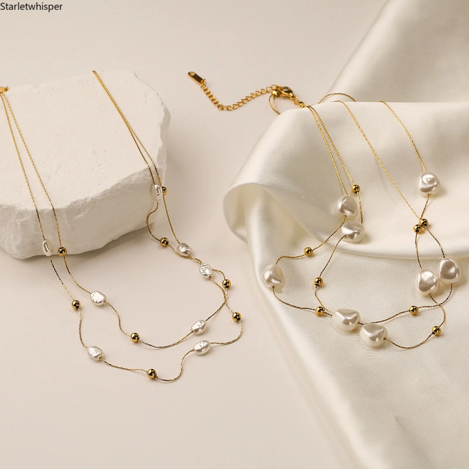 Women's Baroque Pearl Layered Necklace, Minimalist INS Stylish Luxury Jewelry, Delicate High-End Clavicle Chain, Elegant Versatile for Daily Wear & Party Styling
