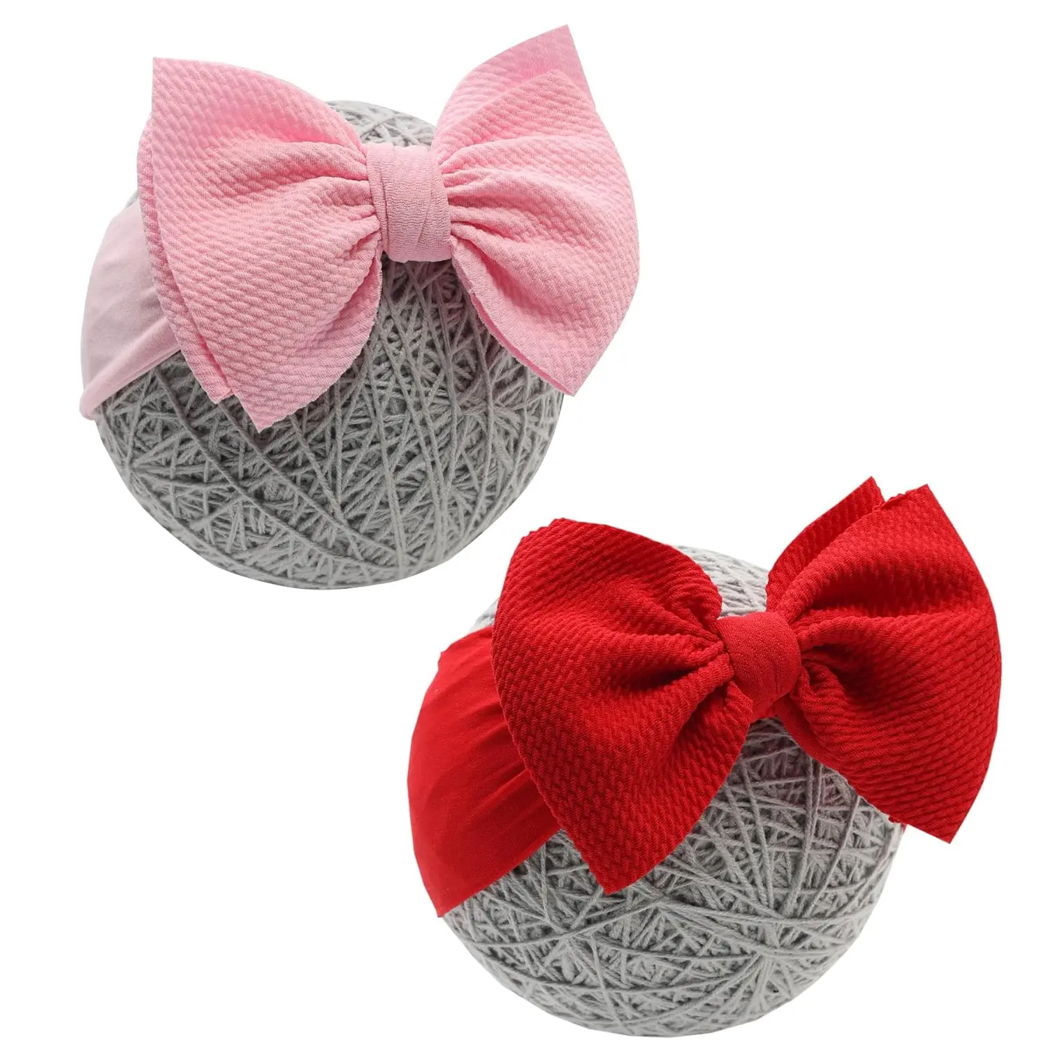 KF5-HBA025 Baby Girl Bows Newborn Headbands Valentines Infant Large Bows Handmade Hairbands for Photography/Baby Gifts(Red&Pink)
