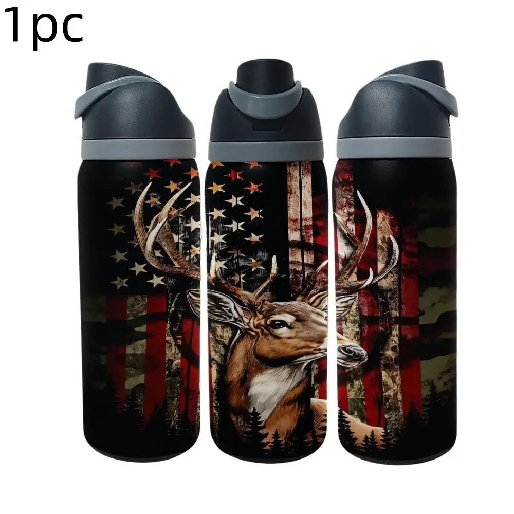 1pc 17oz/20oz/22oz Hunting Deer Stainless Steel Insulated Vacuum Flask, Travel Coffee Cup, Water Bottles, Traveler Tumbler, Thermal Tumbler, for Father's Day, Christmas, for camping, hiking, outdoor adventures, perfect gift for birthdays
