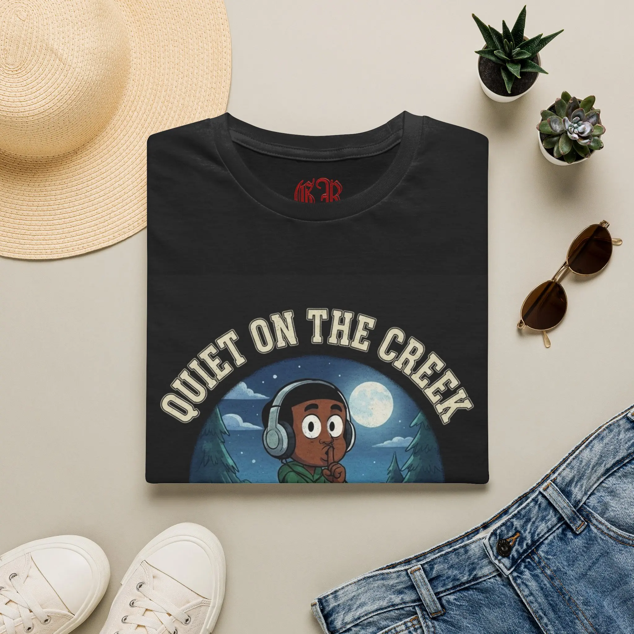 Quiet on the Creek T-Shirt | Cartoon Camper Night Scene | Saucy Santana | Trending | TikTok trend merch