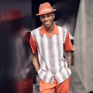 Men’s Wave Pattern Walking Suit Set in Salmon - 2 Piece Classic Fit