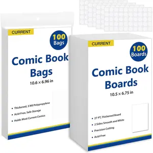 Current Comic Book Bags and Boards 100 Comic Book Sleeves and 100 Comic Book Boards, Acid-Free Clear Comic Book Storage, 27 pt Thick Coated Comic Book Backing Boards