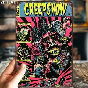 Vintage Creepshow Iron Metal Tin Sign, 8x12 Inch Colorful Characters Plaque, Indoor Outdoor Decorative Art Print for Halloween Decoration