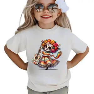 Youth and Adult Vibrant Day Of The Dead Mexican Girl Dancing And Playing Guitar T-Shirt, Viva Mexico T-Shirt, Mexico Independence Day Shirt, Graphic Tee, Gift for Boys Girls, Youth Clothing