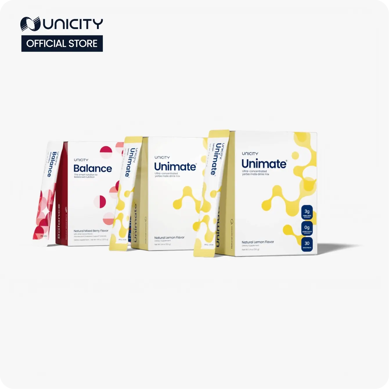 Unicity Feel Great - Lemon Unimate (2) Mixed Berry Balance (1) - 30-day supply Unicity Feel Great - Lemon Unimate (2) Mixed Berry Balance (1) - 30-day supply