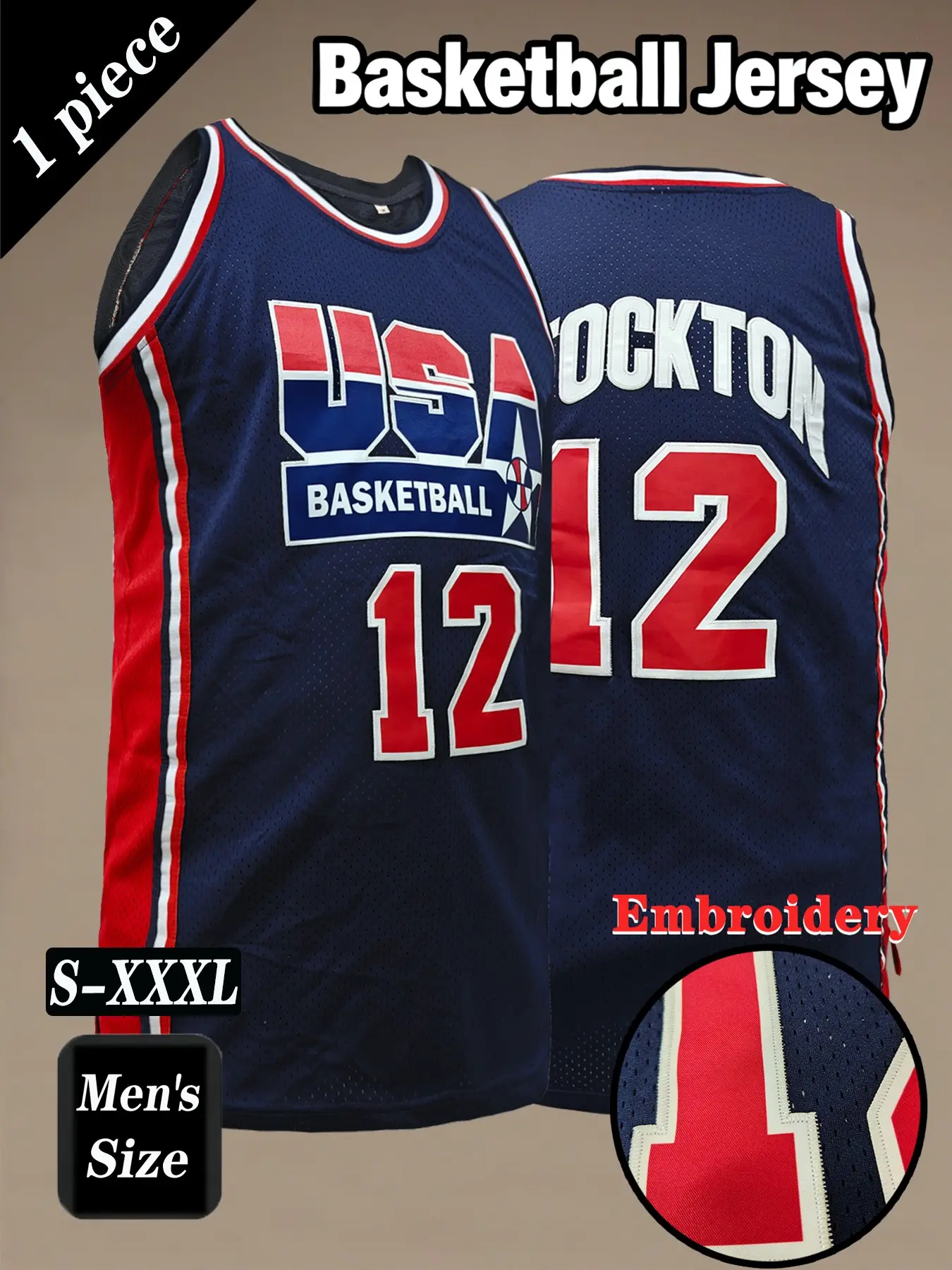 Men's Retro USA Basketball Jersey, Classic #12 Dream Team Embroidered Sportswear, Loose Fit Breathable Sleeveless Vest, Casual Outdoor Activity