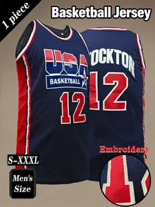 Men's Retro USA Basketball Jersey, Classic #12 Dream Team Embroidered Sportswear, Loose Fit Breathable Sleeveless Vest, Casual Outdoor Activity