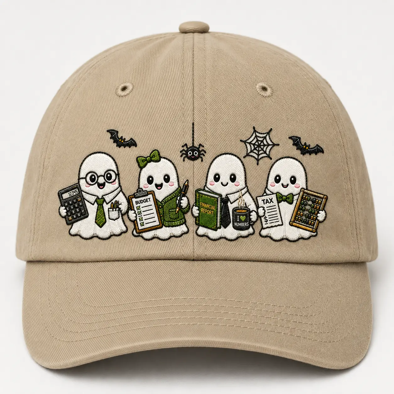 Halloween Accountant Ghost Embroidered Dad Hat, Tax Budget Finance Ghost Baseball Cap, Cute Spooky Office Fall Hat