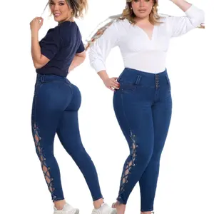 Jeans Colombiano Ref LIz Golden con Faja Delantera Control abdomen efecto push-up  en Tela piel de duranzno skinny