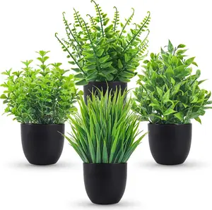 Fake Plants 4 Packs Artificial Plants Small Faux Plants Black Bathroom Accessories for Bathroom Home Office Table Decor Indoor ,Deals for you days