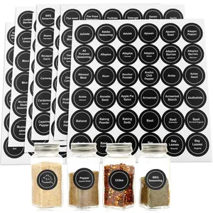 Labels, 432 count  Labels Stickers 1.4in  Adhesive Round Preprinted  with Blank Label Black  Resistant Sticker for Kitchen Jars Caps  Containers  Organizers
