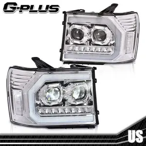 Fit For 07-14 GMC Sierra 1500 2500 3500 Dual Projector LED Headlights Chrome