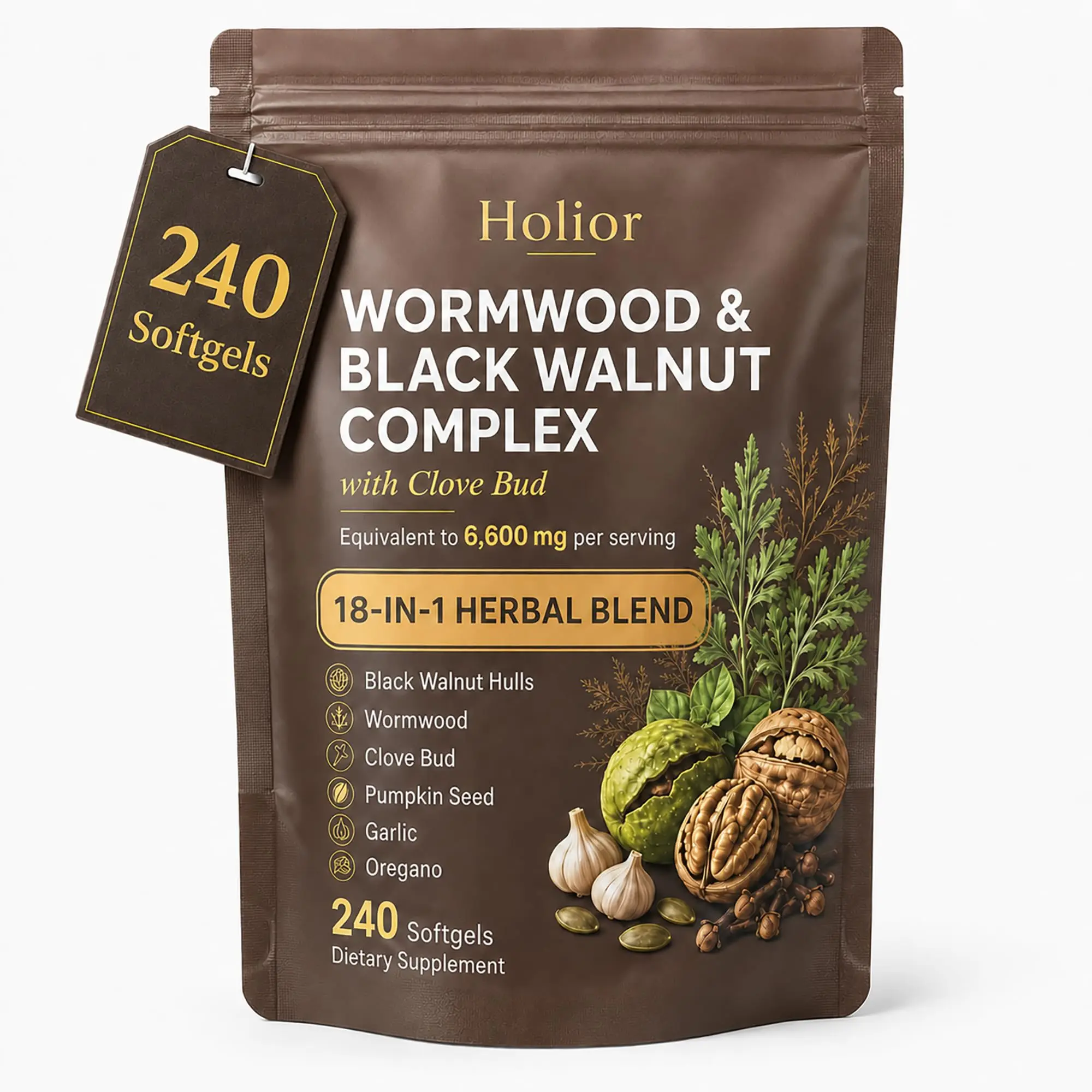 Wormwood Black Walnut Cloves, 240 Softgels for Gut Balance Support, 18-in-1 Herbal Formula with Garlic, Turmeric, Oregano, Pumpkin Seed and Berberine