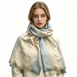 Female 185g Ultra-Lightweight Gradient Letter Jacquard Pashmina Shawl Wrap, Soft Cashmere-Feel Scarf, Breathable for All Seasons, Ideal for Summer Air-Conditioned Rooms and Wedding Bridesmaid Gifting