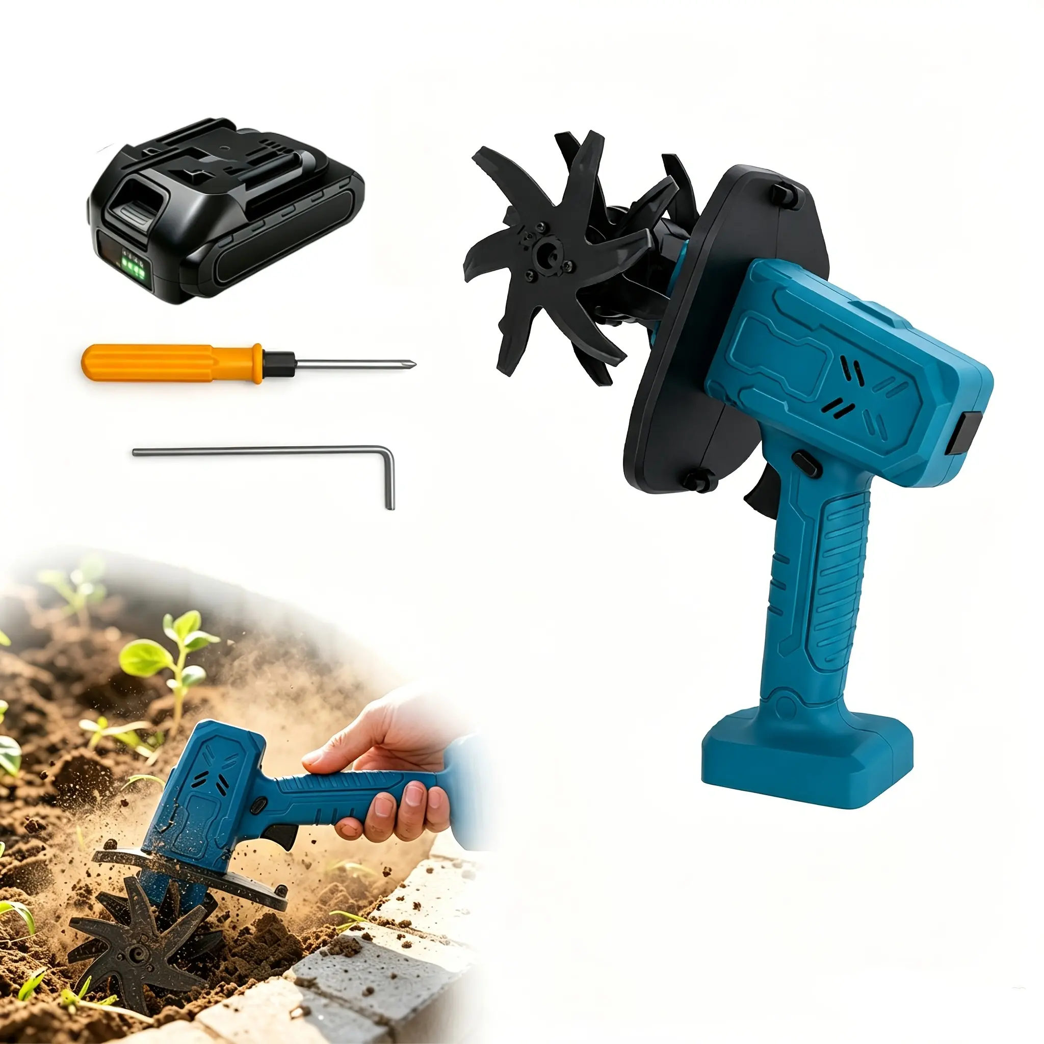 Electric tiller & garden aeration machine