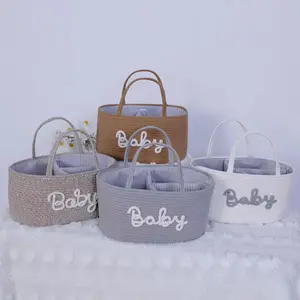 Three-Tier Letter Design Storage Basket, Portable Baby Organizer, Large Capacity Holder for Bottles & Diapers, Home Bathroom Living Room Use, Basket with Handles