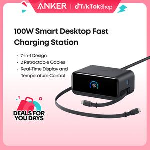 【Nano Charging Station】Anker Charging Station, 100W 7-in-1 3 USB-C 3 AC 1 USB-A with 2.3ft InstaCord for iPhone MacBook & More,summerwins,FathersDayGift
